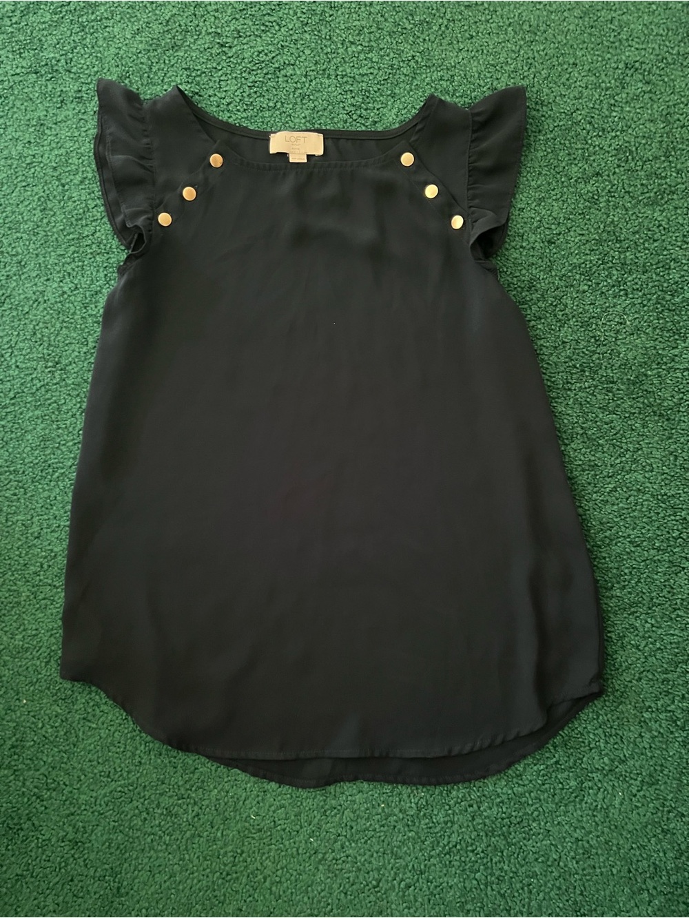 LOFT Black Flutter-Sleeve Shell with Gold Button Detail
